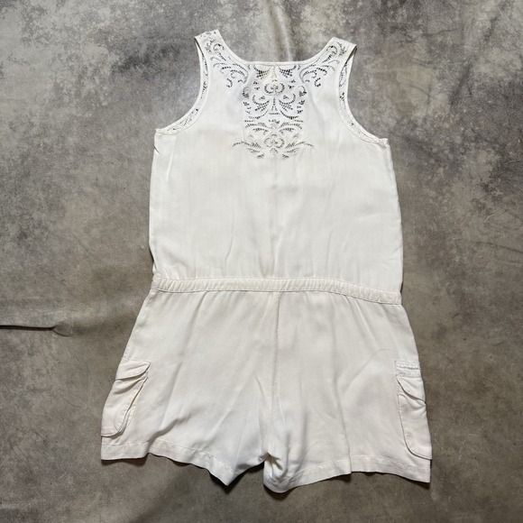 Da Nang Romper Womens Size M Beige 100% Silk Pockets Surplus‎ Lace Top - Picture 2 of 12